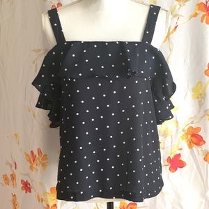 J Crew Navy/White polka dot cold shoulders top- 6